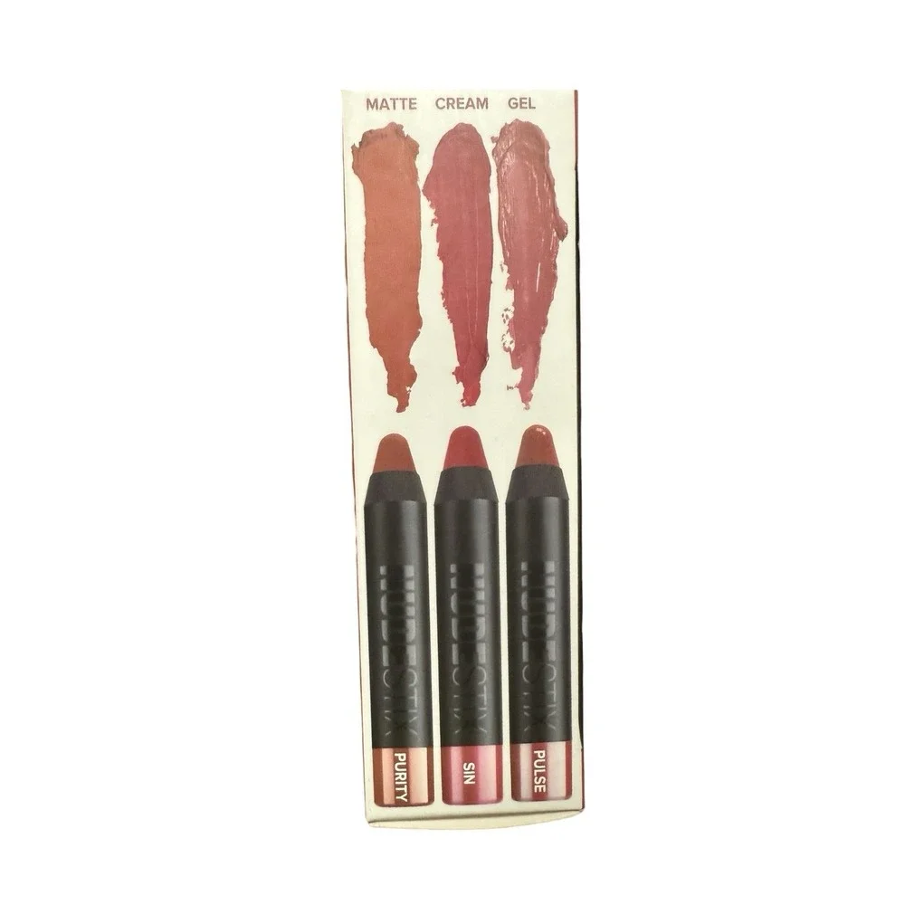 NUDESTIX 3 Piece Mini Lip Set W/ Sharpener Purity, Sin &Pulse‎ Discontinued NOS
